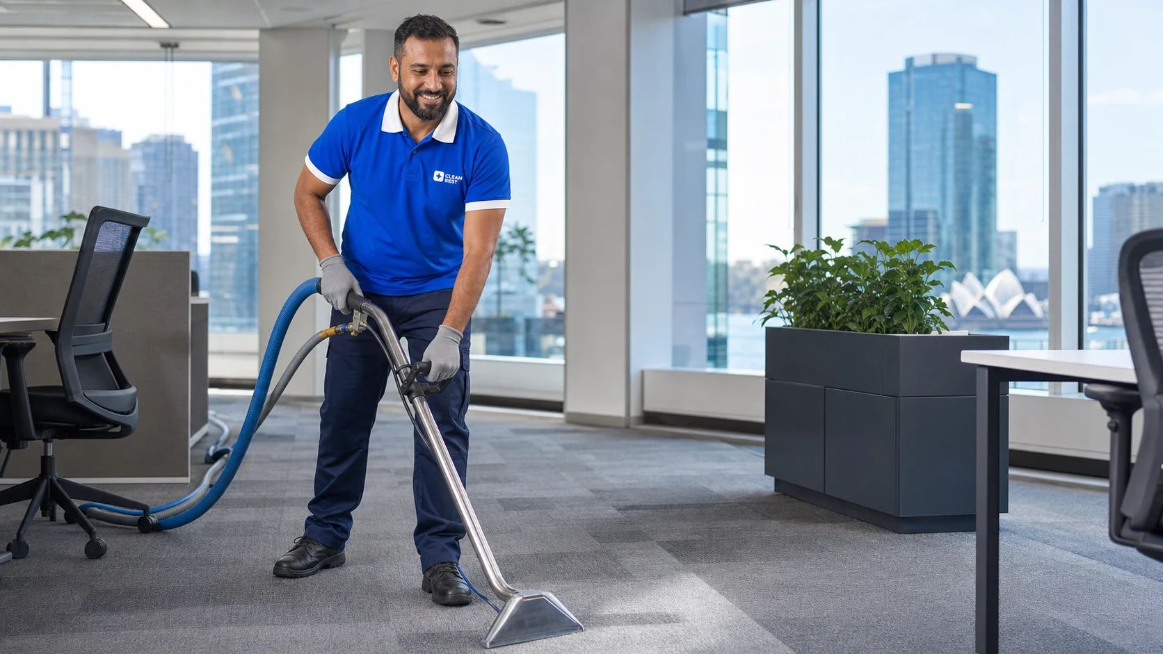 Clean Best technician extracting a traffic lane from office carpet in Sydney NSW
